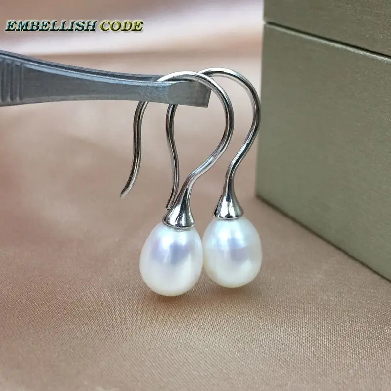 AAA+ Simple Hook Earring Natural Freshwater Tear Drop Shape Pearl With 925 Sterling Silver Flawless Fine Jewelry For Gift