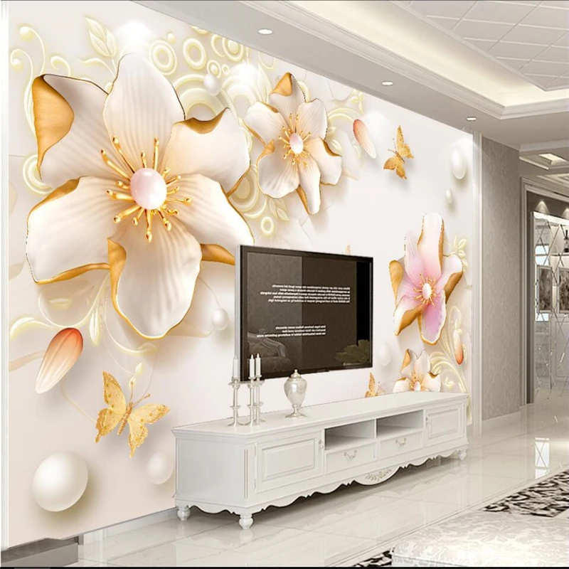 

wellyu 3d luxury gold jewelry flowers silk jewelry TV backdrop custom large mural wallpaper papel de parede para quarto