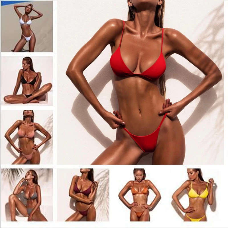 2019 women bikini Sexy Swimwear Sports Swimsuit Brazilian Micro Bikinis Women Bikini Deep Monokini Push Up Bandage Beachwear red