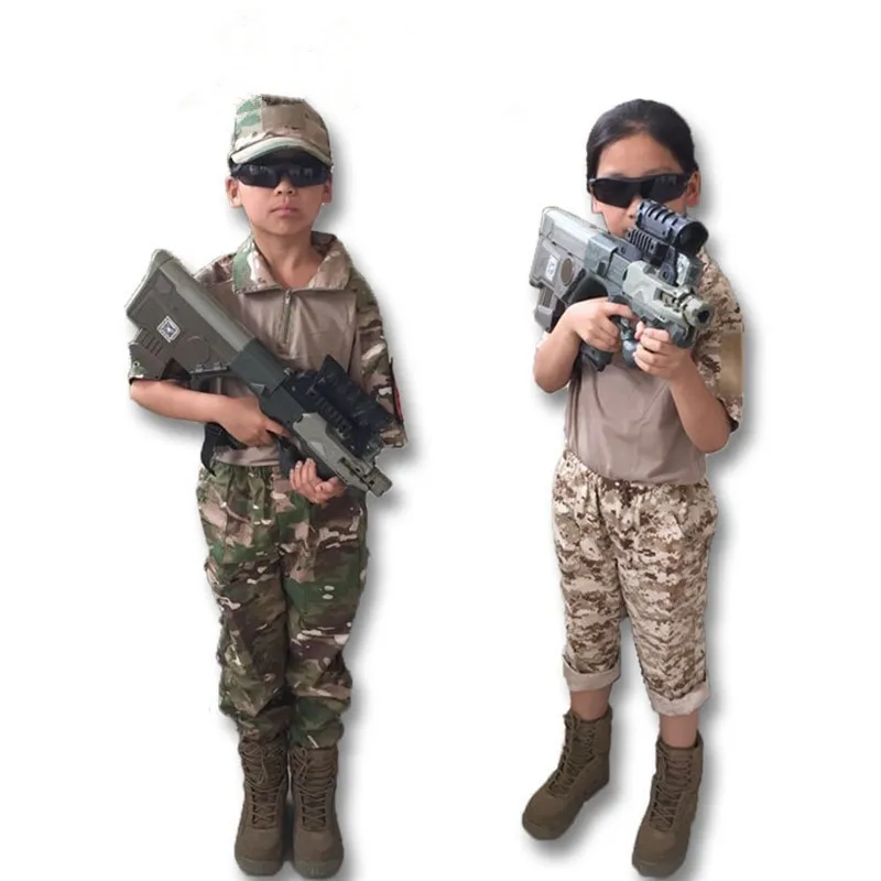 

Kids Outdoor Airsoft Camouflage Uniforms Clothing Sets Children Boy Girl Fitted Army Short Sleeve Shirt Top Pants Training Suit