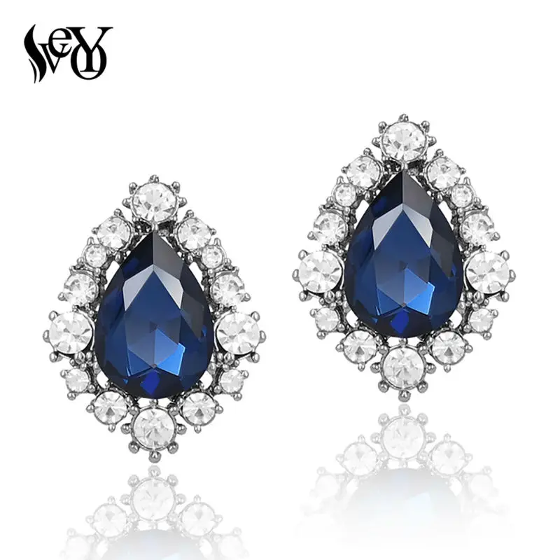 VEYO Water Crystal Stud Earrings for Women Rhinestone Round Earrings Brand New Design Boucle D\'oreille Mujer