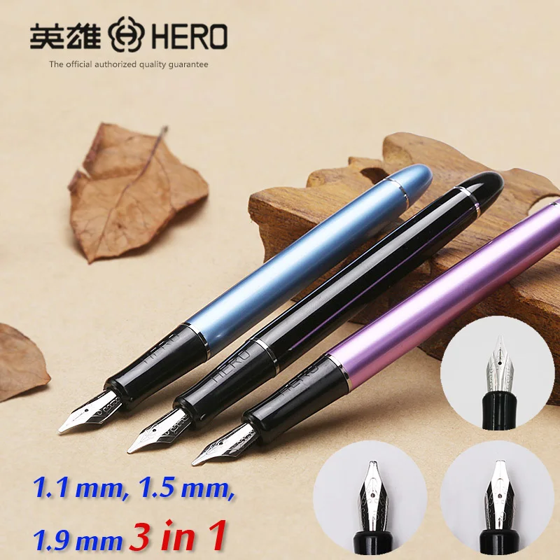 Hero 5028 3 nibs 3 in 1 metal calligraphy pen art pen parallel pen gothic Arabic Italic Uncial  replacement 1.1 1.5 1.9 mm