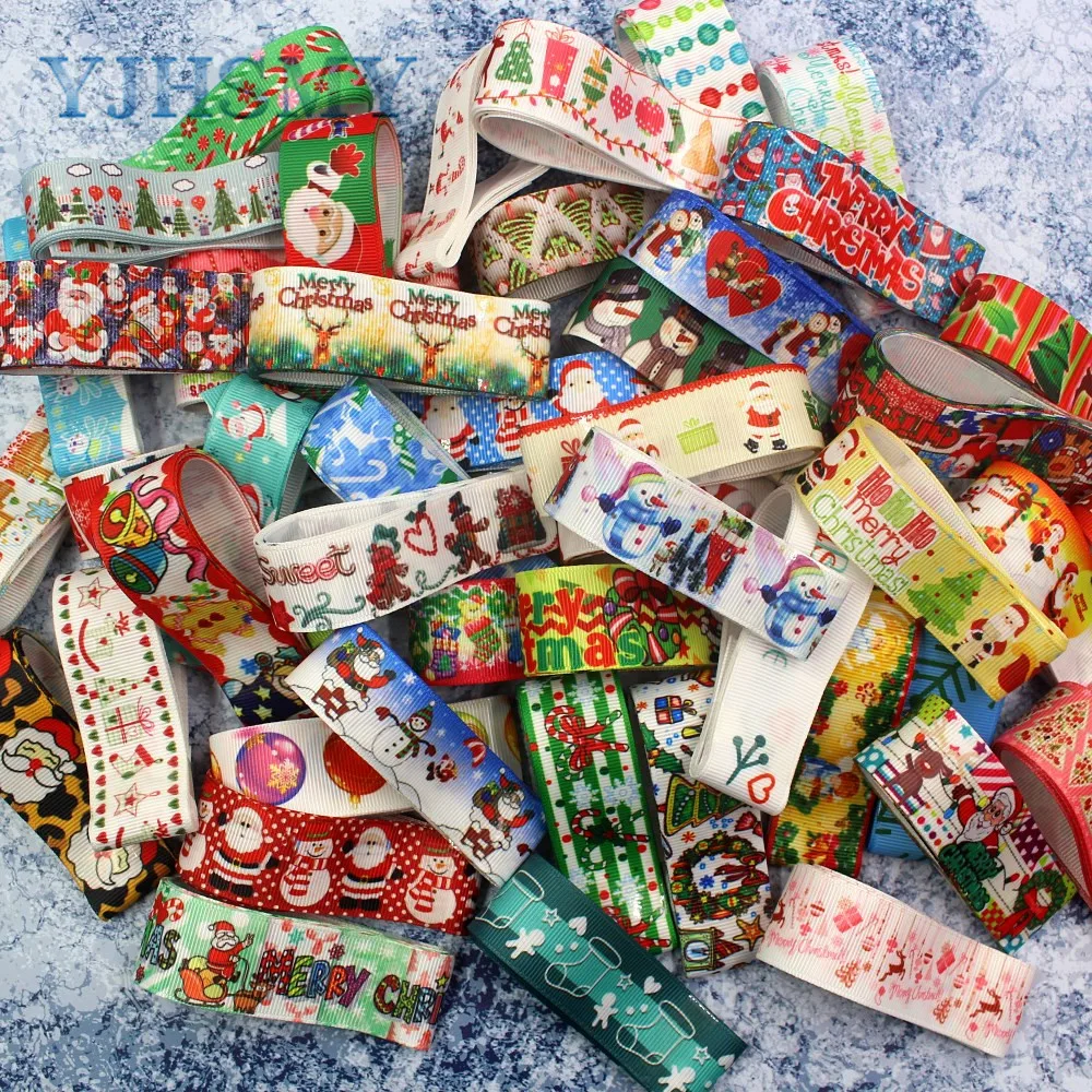 YJHSMY,IMG_0594,22 /25mm 5 Yards Christmas mixed satin ribbon, dress accessories ribbon, DIY handmade material