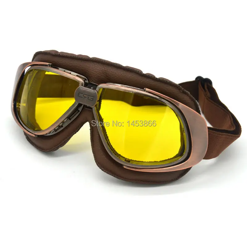 

Copper Coffee Leather Vintage Helmet Motocross Steampunk Goggles Sport Yellow Sunglasses For Motorcycle Cafe Racer Dirt Bike