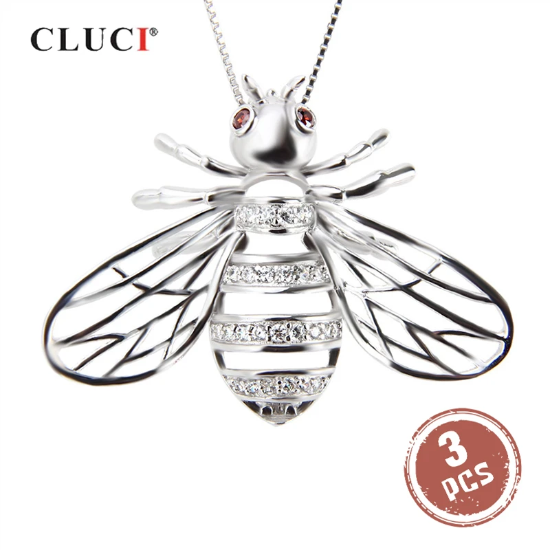 

CLUCI 3pcs Silver 925 Honey Bee Shaped Pearl Pendant Locket 925 Sterling Silver Zircon Cage Pendant Jewelry SC177SB