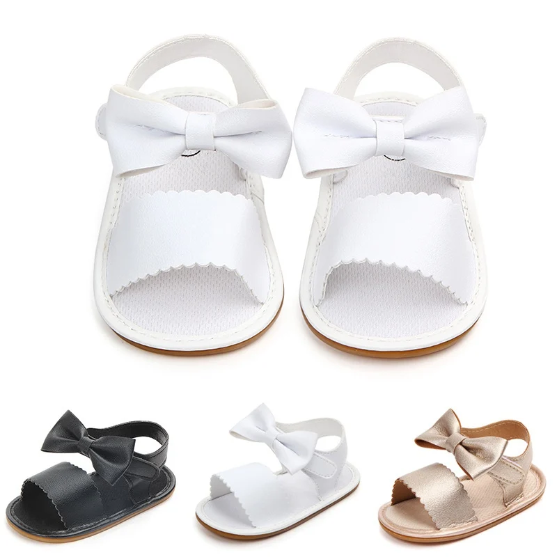 Cute Baby Girls Sandals Newborn Toddler Girl Bow Tie Sandals Summer Baby Shoes Casual Fashion Sandals Girls PU Baby Sandals