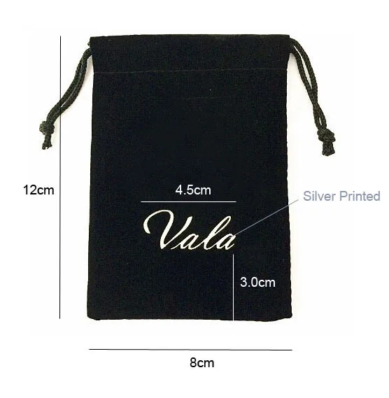 

8000pcs Custom Size & Logo 8x12cm Drawstring Black Velvet Bags Pouches With Silver Printed Logo Express Free Shipping