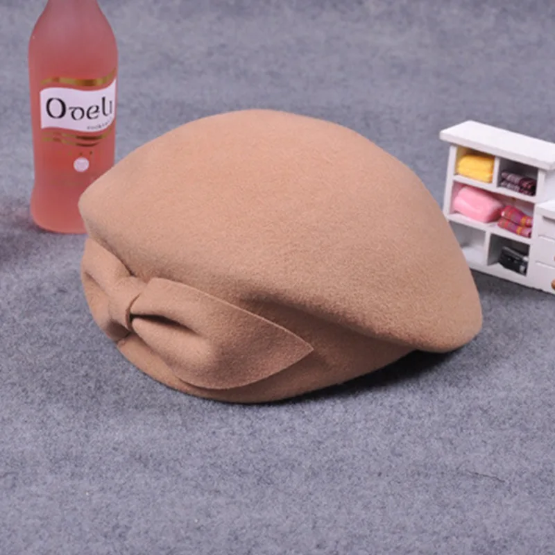 Winter Beret Beanies Hat Women\'s Wool Hat Fashion Female Beret Cap French Trilby Soft Pillbox Hat Dress Hat