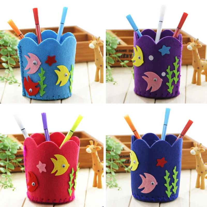 Educational Toy  DIY Handmade Pen Brushes Container Holder Cute Cartoon Sewing Pen Holder Puzzle Kids Handcraft Toy B0931