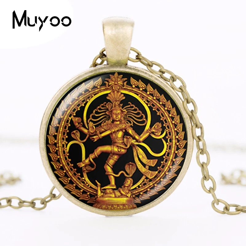 Golden Buddha Necklace Dance of Destruction Lord Shiva Pendant Glass Buddhist Jewelry Hindu Deity Spiritual Amulet Necklace HZ1