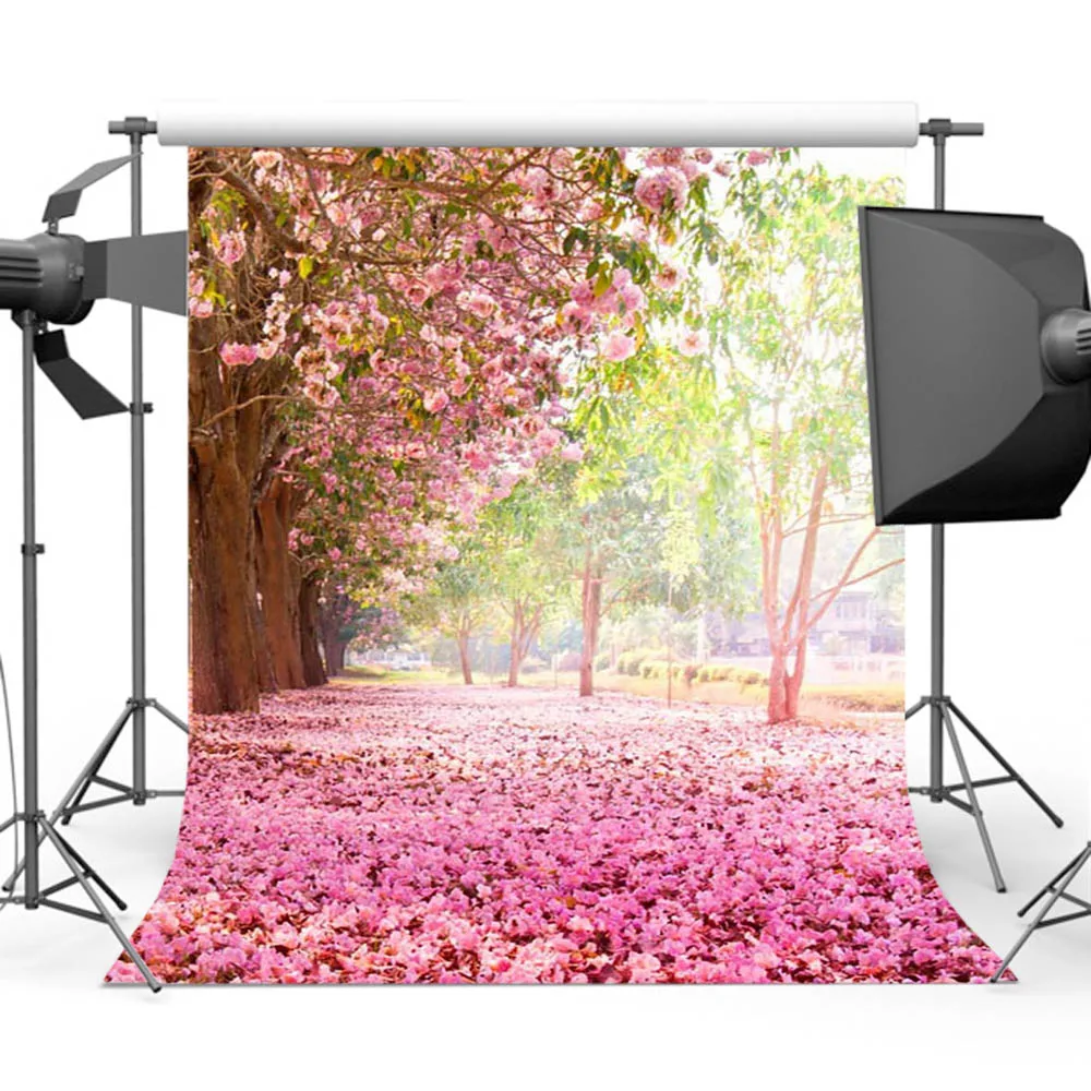 

Mocsicka Pink Flowers Path Background Photography Spring Scenic Photo Backdrop Booth Wallpaper Studio Wedding Decorations Banner