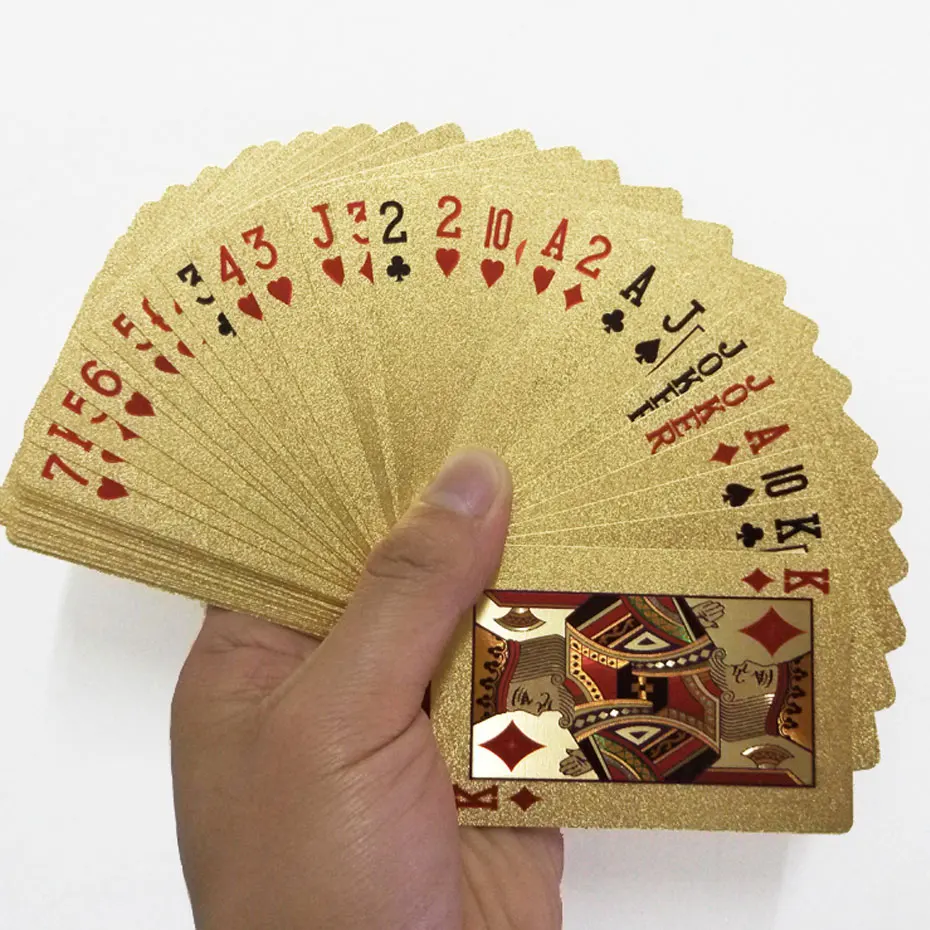 Cartes de jeu de poker en plastique plaqué feuille d'or, jeu de société étanche, cadeau spécial