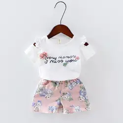 Baby Mädchen Kleidung Blumen gedruckt Kurzarm träger lose T-Shirt Hose 2 stücke Mädchen Set Kind Outfit Dame Anzug Prinzessin Kind Set a293