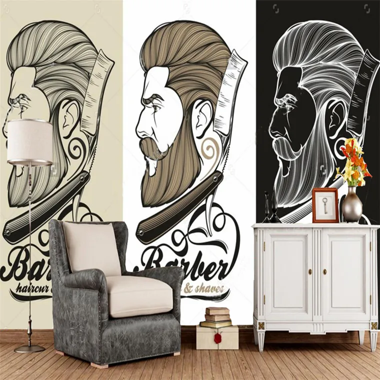 

3D retro wallpaper, barber logo mural for barber shop bedroom living room background wallpaper decoration papel de parede