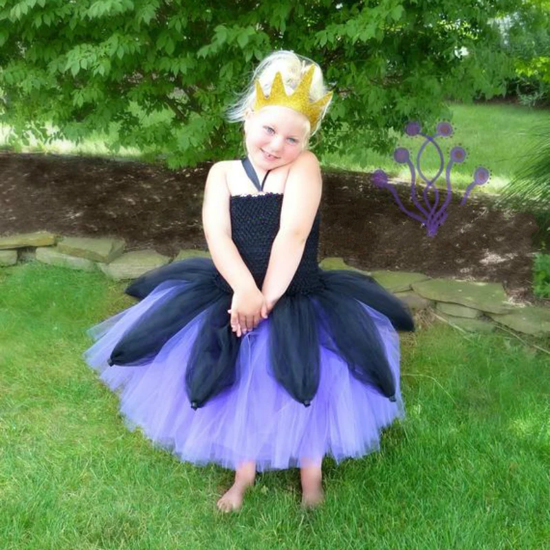 POSH DREAM Ursula Little Mermaid Kids Girls Tutu Dress Purple and Black Ursula Costume Villain Fairy Flower Kids Party Clothes