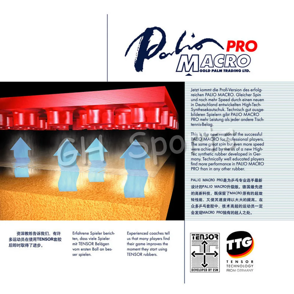 Palio MACRO Pro Pips-In Table Tennis PingPong Rubber With Sponge