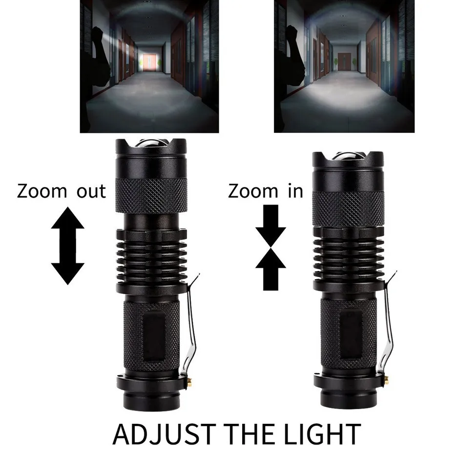 Mini LED Flashlight 1000LM Q5 LED Torch 3 Mode Waterproof Adjustable Focus Zoom Flash Light Lamp use 14500 or AA battery