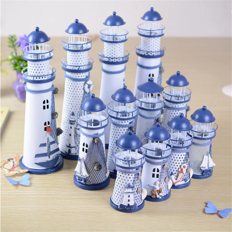 Hot-selling Mediterranean-style lighthouse wrought iron Candlestick Candle holder Home decoration