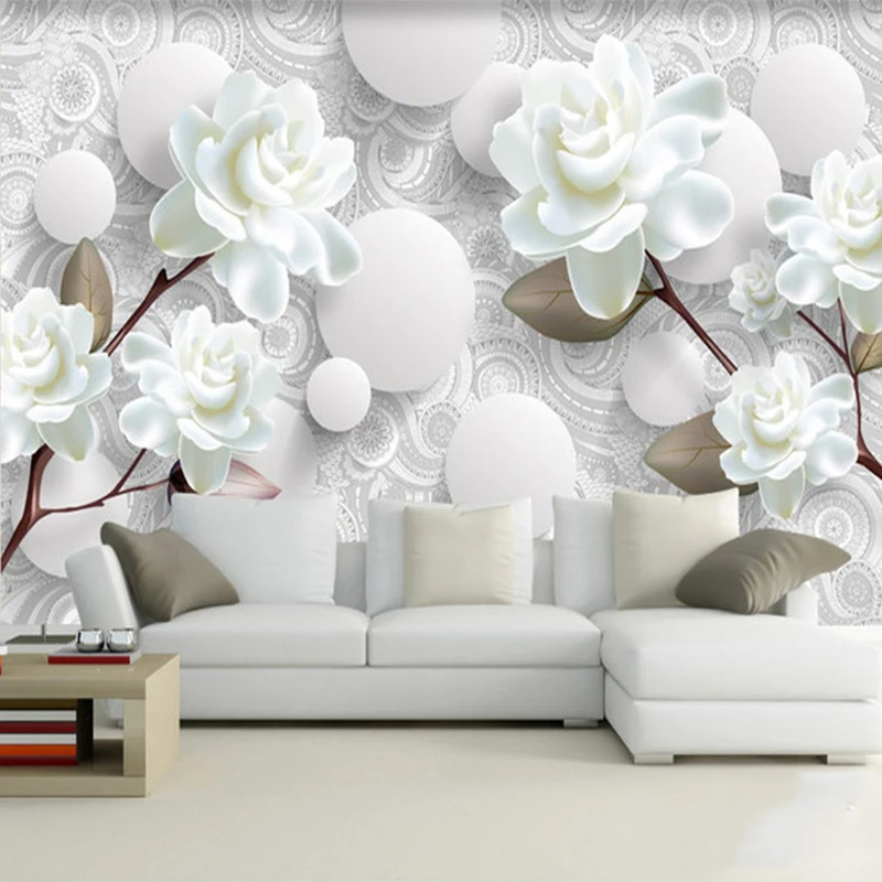 Custom Mural Modern Simple 3D Stereo White Peony Flower Wallpaper Living Room TV Backdrop Home Decor Wall Cloth Papel De Parede