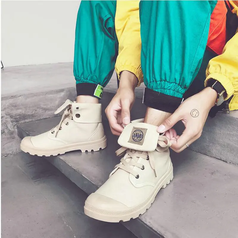 New Brand Mens shoes short boots High Top ankle Retro Male All Black Canvas desert boots work motorcyle Shoes VV-10Z