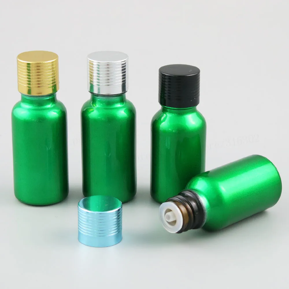 200 x Empty 15ml 20ml Paint Green Glass Essential Oil Bottles Container with Orifice Reducer Aluminium Lids