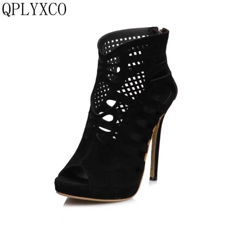 QPLYXCO 2017 New sale Big small Size 28-52 sandals quality Nubuck leather high heel women sexy fashion lady Party shoes 588