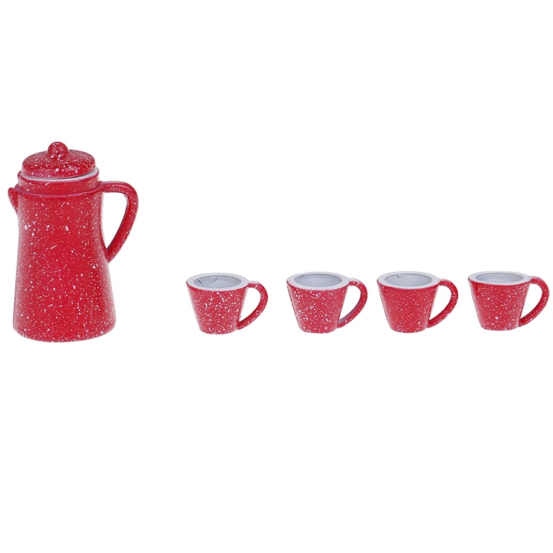 Maison de poupée Miniature en porcelaine avec couvercle pour le café et le thé, ensemble de tasses bouilloire, jouet classique de cuisine, meilleur cadeau pour fille, 5 pièces/ensemble