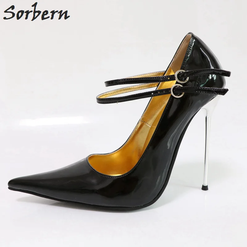 Sorbern Sexy Stilettos Pointed Toe 12Cm/14Cm Silver Metal High Heels Women Pumps 2018 Ladies Italian Shoes Custom Red Bottoms 52