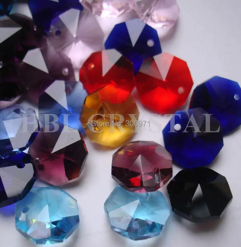 100pcs/lot , 15colors mixed 14mm crystal glass octagon beads in one hole , freeshipping, glass crystal octagon beads one hole.