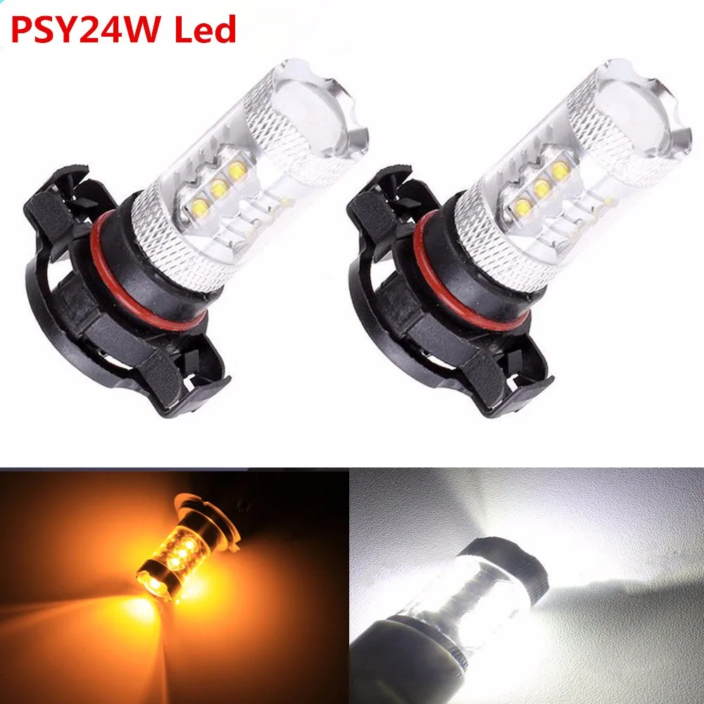 2Pcs 12V-24V 80W PSY24W HIGH POWER XBD CREE CHIPS LED AMBER or WHITE INDICATOR BULBS For BMW & OTHER CARS CANBUS FREE ERROR