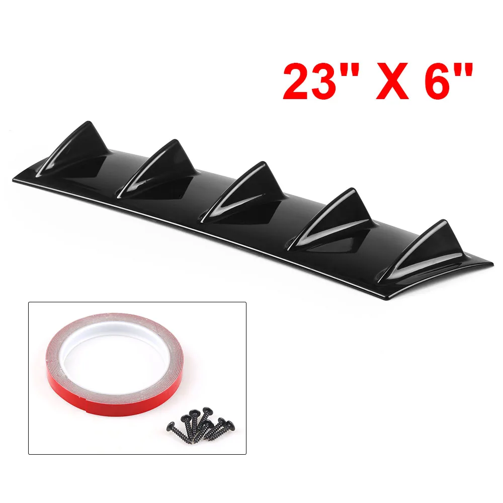 ABS Plastic Universal Black/Carbon Rear Bumper Lip Chassis Diffuser Spoiler 5 Fin Shark Fin Style