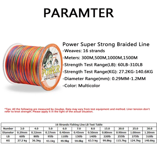 Imagen 2 del producto Cable de pesca de 16 hebras, hilo de pescar trenzado de 300m, 500m, 1000m, 1500m, multifilamento japonés, Multicolor