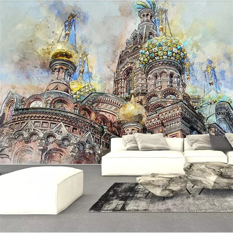 

wellyu European classical hand-painted castle beautiful landscape TV background wall custom large mural green wallpaper mural