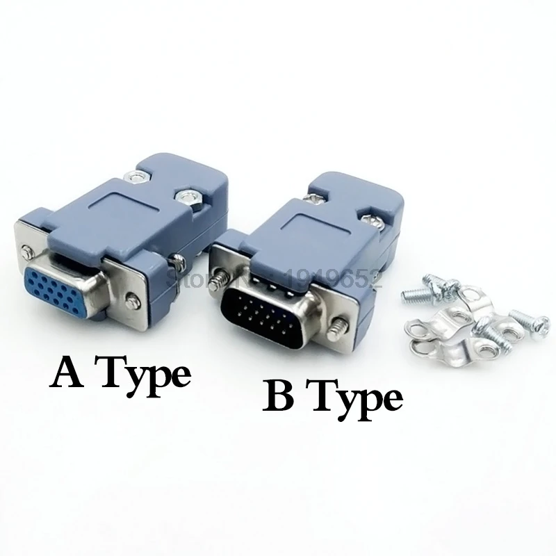 DB15 15 hole pin 3 rows Parallel VGA Port Adapter male female plug socket Solder Welded Connector+Plastic Shell Cover