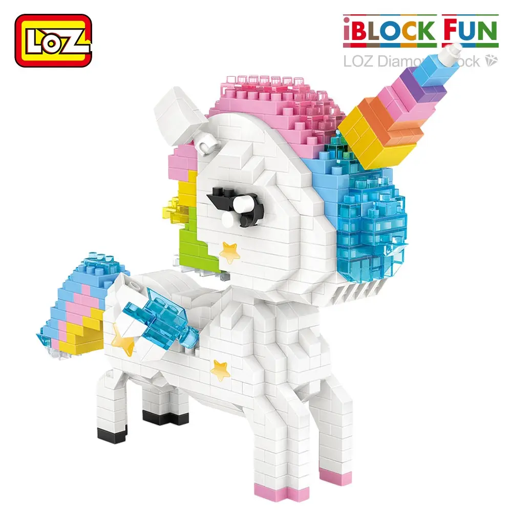 LOZ Diamond Blocks Rainbow Anime Action Figure Cartoon Colorful Animals Educational Bricks Toys for Children DIY 9204