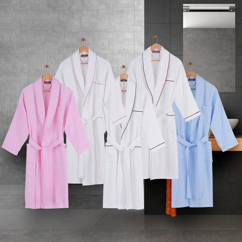 Men's Waffle Bathrobe, Long Design Kimono, Couple Nightgown, Plus Size Robe, Sleep Robe, 100% Cotton, Summer