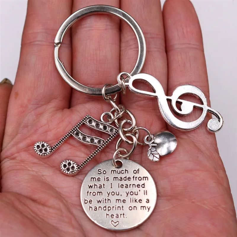 1pc You Will Be With Me Like A Handprint On My Heart Charm Musical Note & Apple DIY Metal Keychain - Tribute Music Teacher