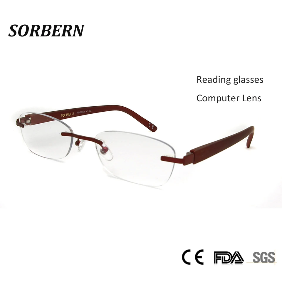 

SORBERN Women Alloy Rimless Reading Glasses Anti Blue Rays Computer Lens Ultra-light Eyeglasses Female Prescription +1.00 +4.00