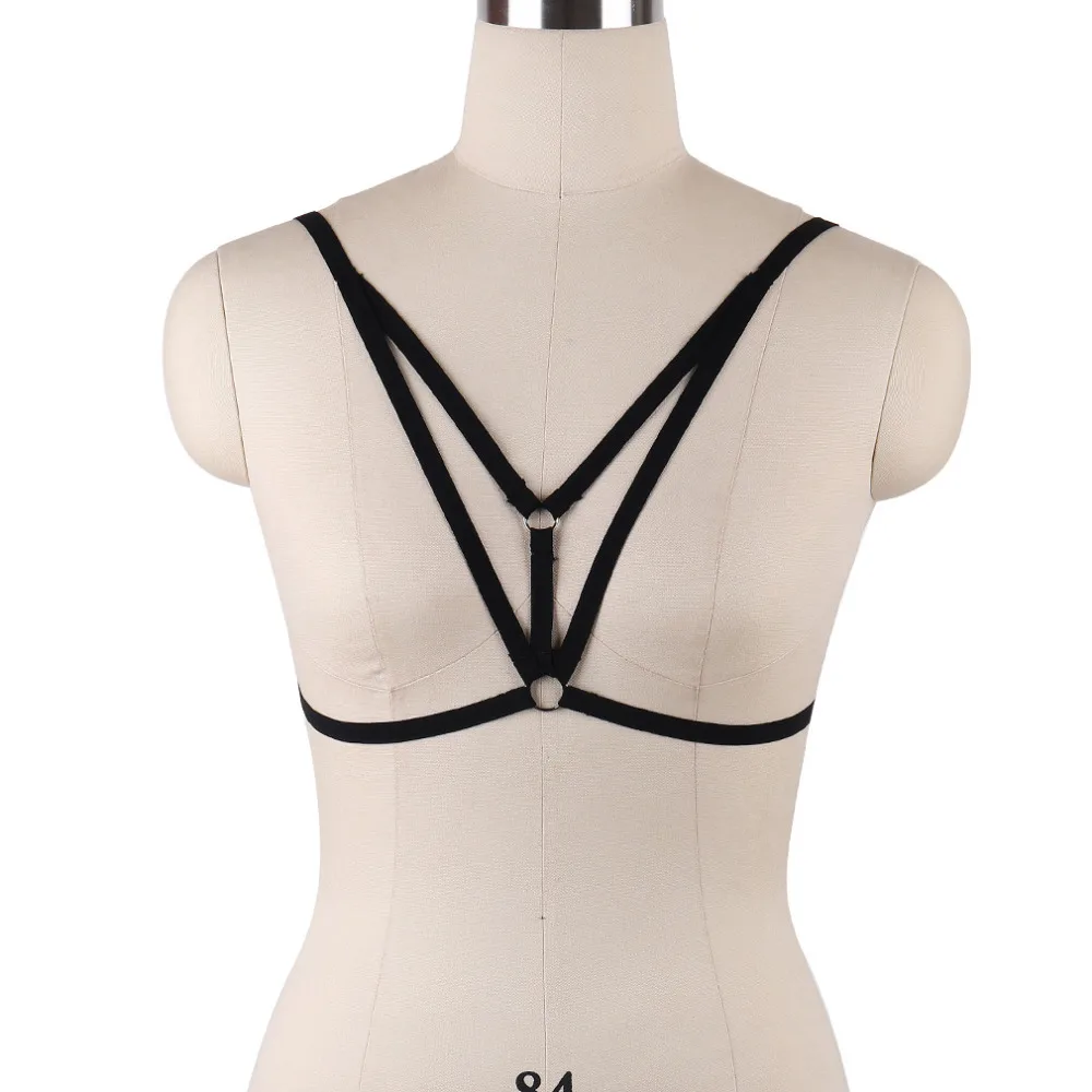 สีดํา body Harness กรง Bra ฮาโลวีนเครื่องรางสวมใส่ Body Harness Harajuku ปรับเซ็กซี่ชุดชั้นใน Bondage Harness เข็มขัด Body Cage