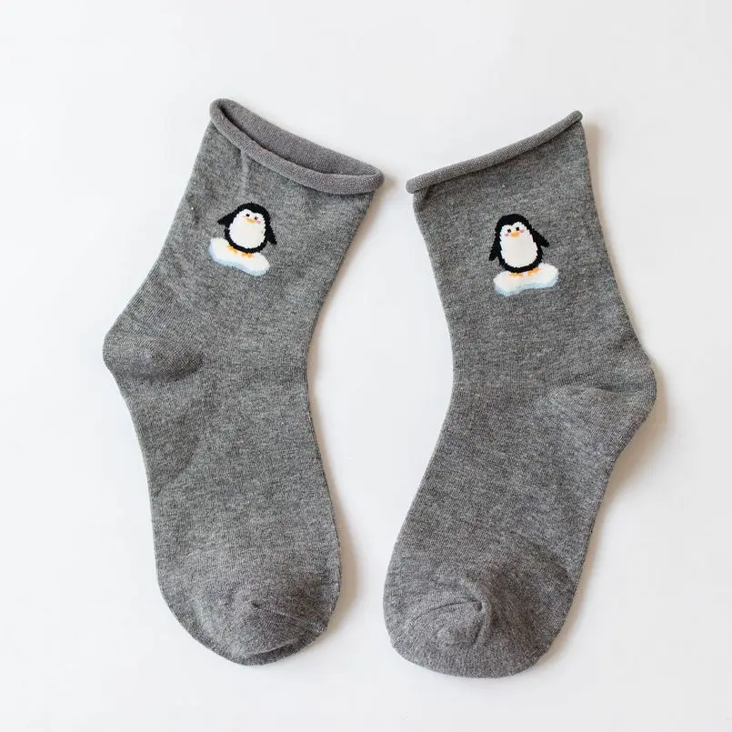 Cartoon Animals Penguin Flamingo Alpaca Giraffe Pattern Fashion Volume Edge Woman Socks Multi-Color Casual Cotton Socks Female