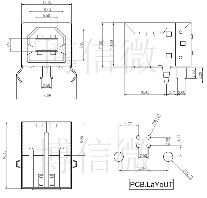 50pcs Printer USB interface BF90 degree Type B USB data interface D type mouth USB socket Shell plating is not easy to rust