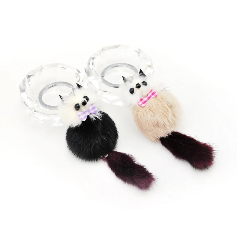 Cute Fluffy Raccoon Key Chain Women Bag Charms Genuine Mink Fur Pompom Bear Key Ring Pompon Toy Plush Doll Car Key Holder Gift