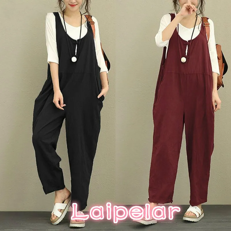 7 สีผ้าฝ้ายผ้าลินินฤดูใบไม้ผลิฤดูใบไม้ผลิฤดูใบไม้ร่วงผู้หญิง Jumpsuits VINTAGE Backless Overalls ที่ไม่มีสายหนัง Playsuits