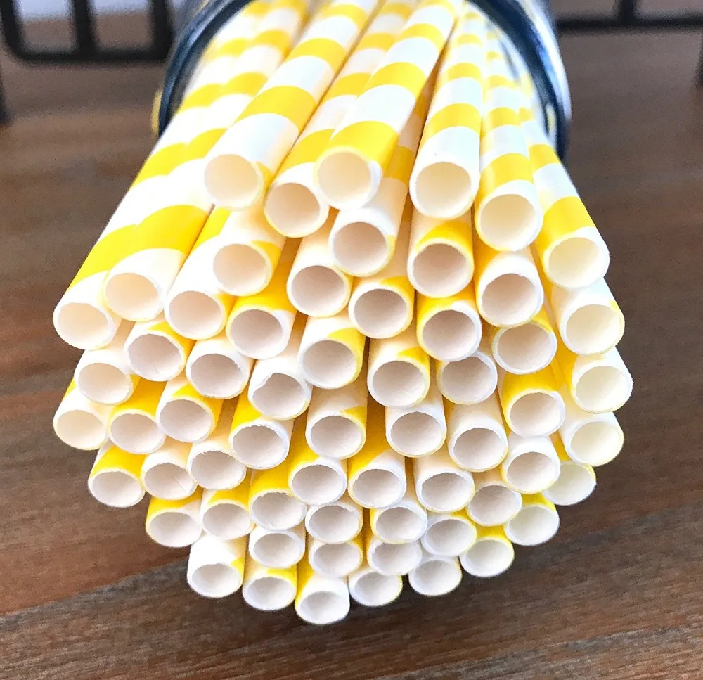 Free Shipping 500pcs(25pcs/pack) Yellow Striped Paper Straws For Birthday Party,Wedding.Supply Biodegradable Paper Straws.