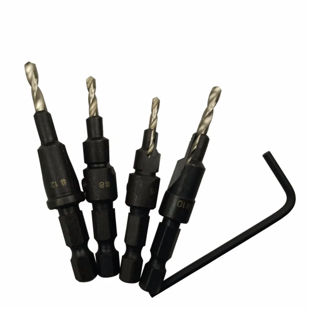 New 4pcs HSS Countersink Drill Bit Set 1/4