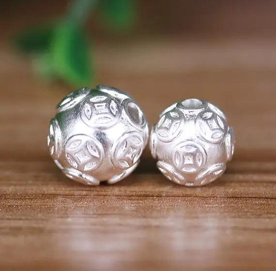 100% 3D 999 Silver the Chinese Ancient Coin Symbol Beads Pure Silver Lucky Symbol Beads DIY Beads Good for wealth