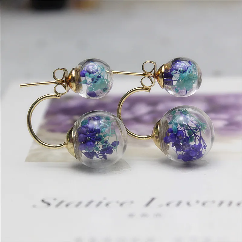 New design fashion brand jewelry Hook Dried Gypsophila flowers glass beads double imitation pearl earrings for girl .