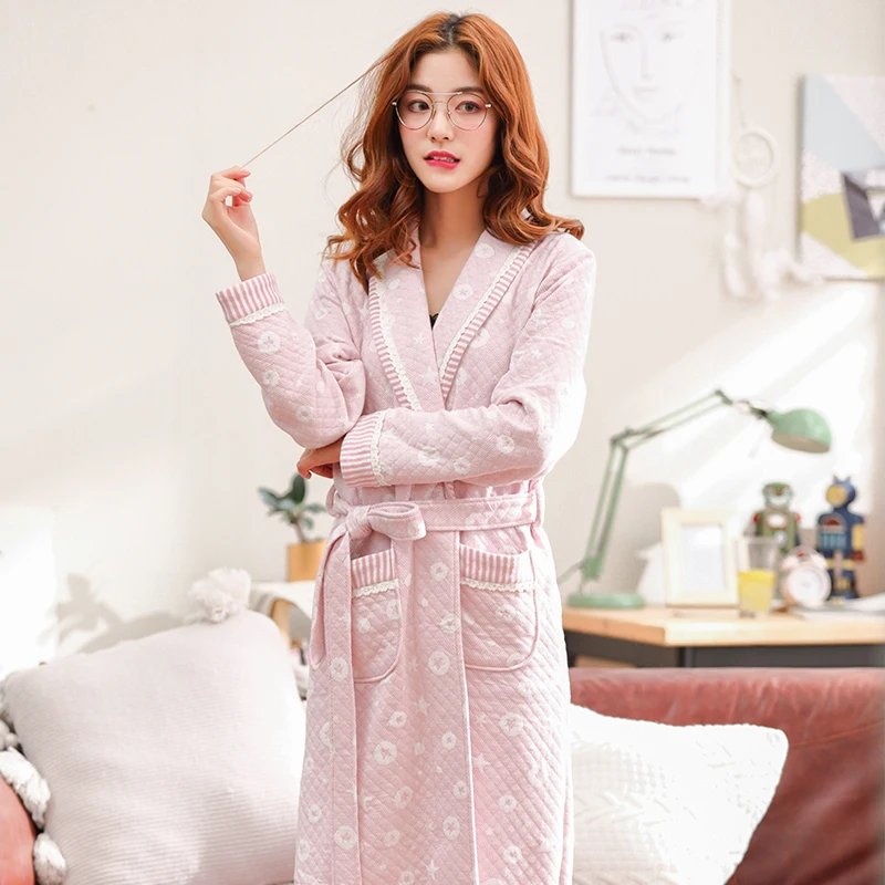 Big yards robe women's quilted bathrobe winter robe women home clothes sleepwear cotton peignoir femme lingerie bath robe badjas