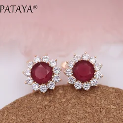 PATAYA New 585 Rose Gold Color Red Sunlight Natural Zircon Women Luxury Party Jewelry Accessories Vintage Big Drop Earrings