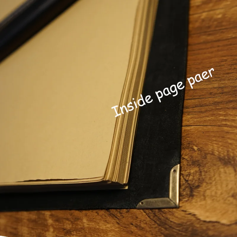 A4 size handmade notebook genuine leather cover travel journal filler kraft paper vintage black color school sppulies notebook